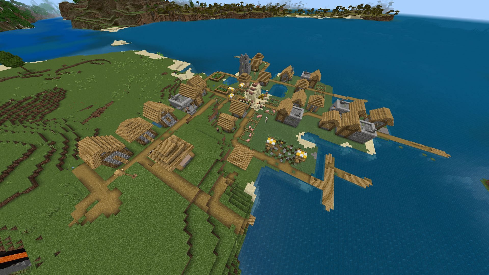 This Minecraft village has a veritable treasure trove of diamonds near it (Image via Mojang)