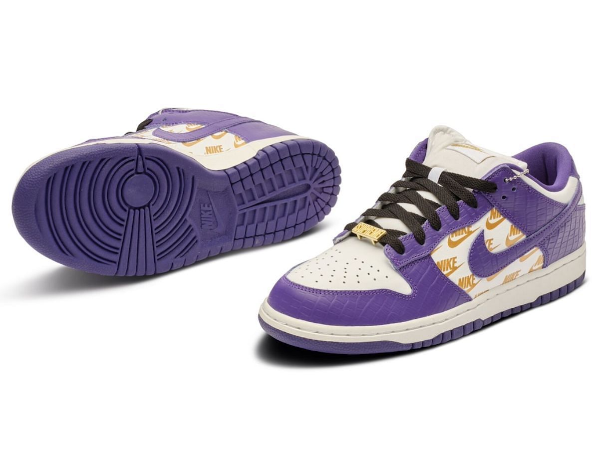 Supreme x Nike SB Dunk Low &ldquo;Court Purple&rdquo; Sample auction (Image via Sneaker News)