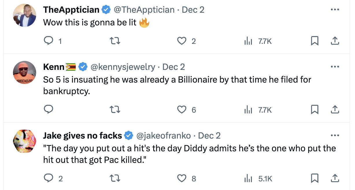 Social media users react to the rapper allegedly making a documentary about the controversies surrounding Diddy. (Image via Twitter)