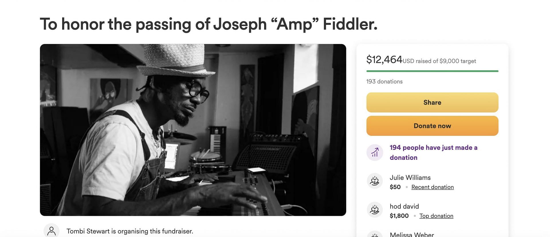 GoFundMe raises more than the target as the Detroit musician passes away. (Image via GoFundMe)
