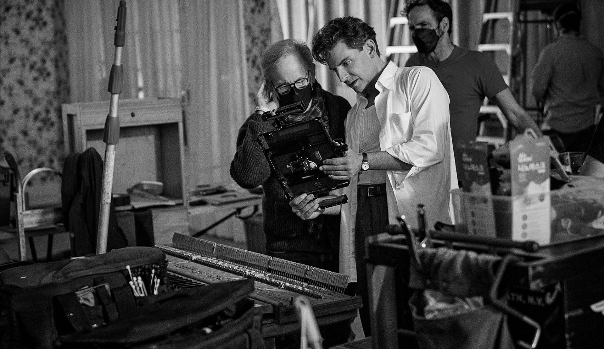 Steven Spielberg and Bradley Cooper on the sets of Maestro (Image via IMDb)