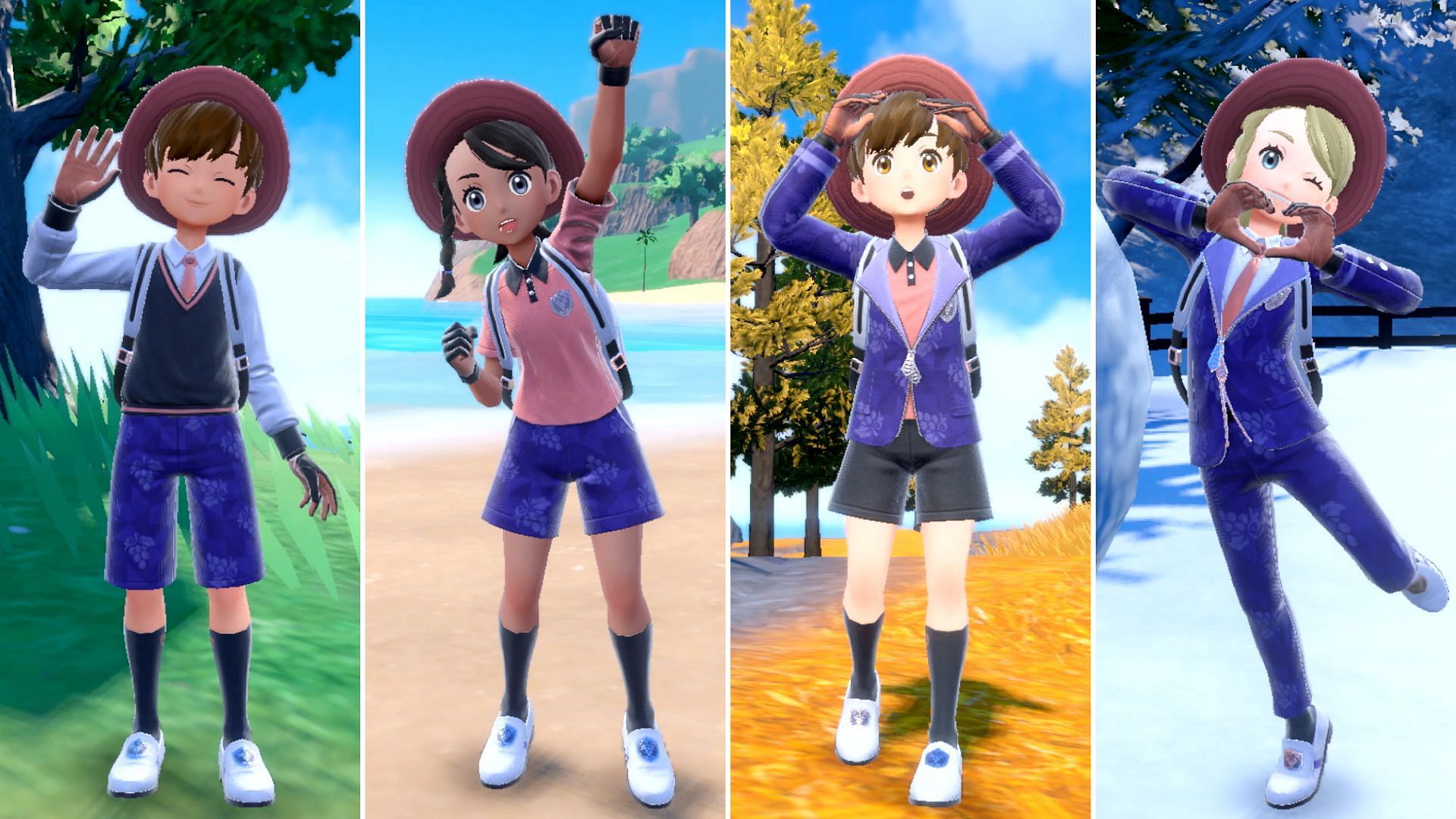 Official imagery showcasing many different clothing options in Pokemon Scarlet and Violet (Image via Game Freak)