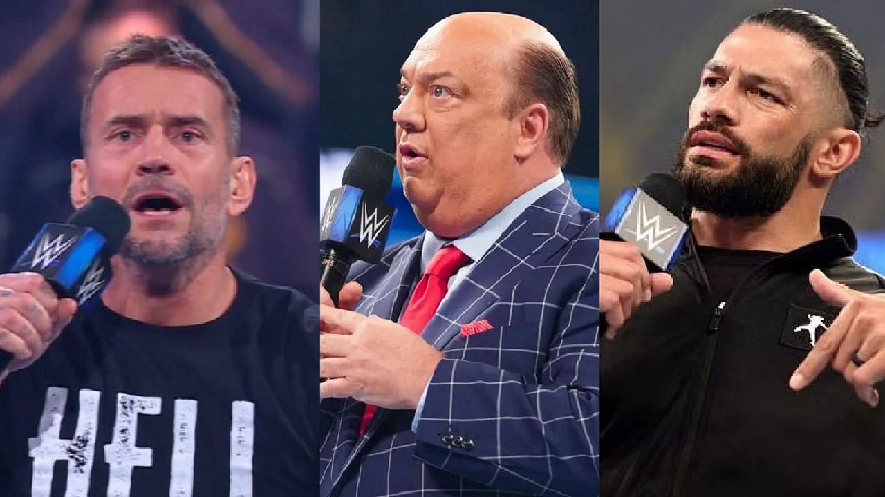 CM Punk, Paul Heyman, and Roman Reigns (left to right)