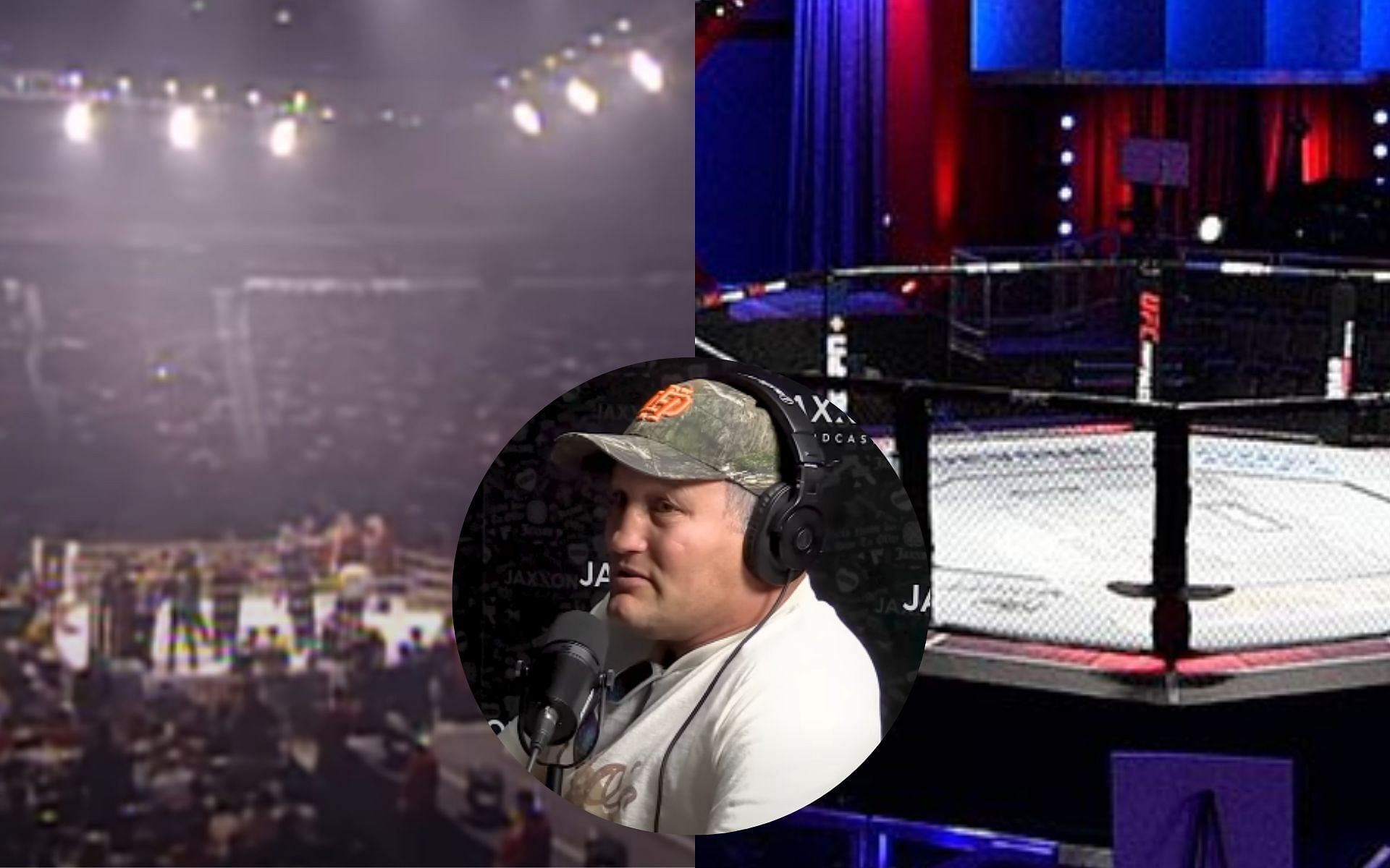 Dan Henderson [Middle] outlines the difference between fighting in the UFC octagon [Right] and Pride ring [Left] [Image courtesy: Jaxxon Podcast and UFC Fight Pass - YouTube, and @danawhite - X]
