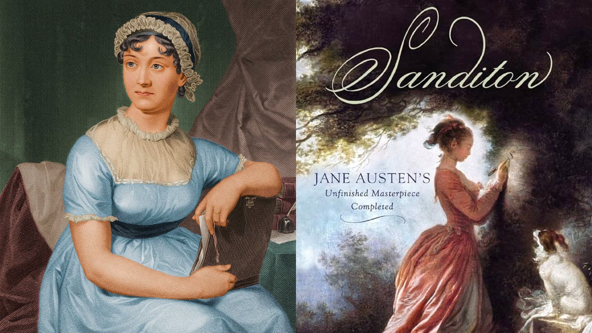 (L) Jane Austen&#039;s last novel is (R) Sanditon (Images via Brittanica and Amazon)