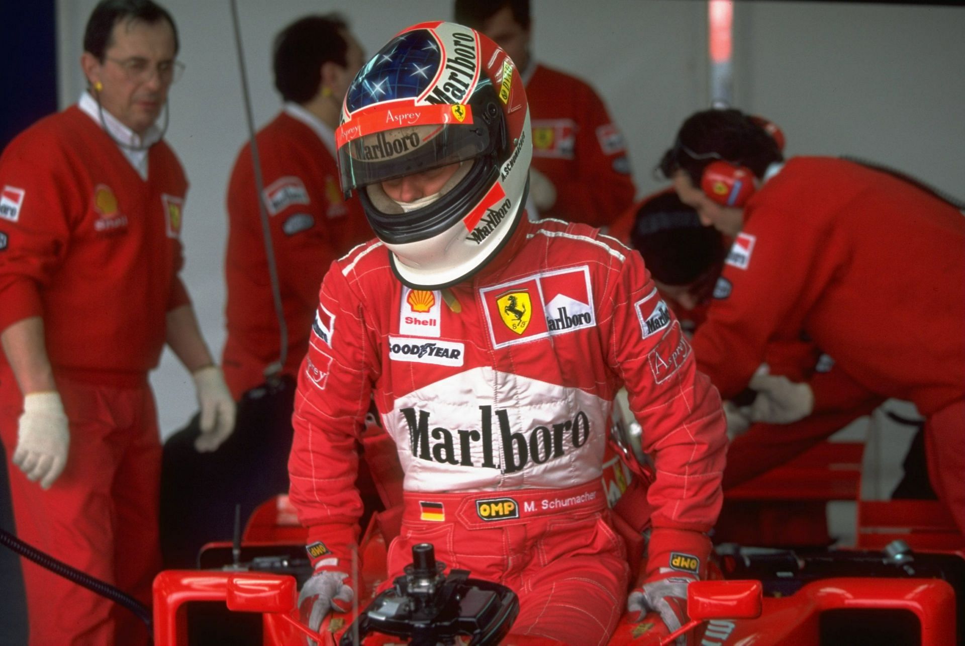 Schumacher in 1997 (Mandatory Credit: Shell /Allsport)