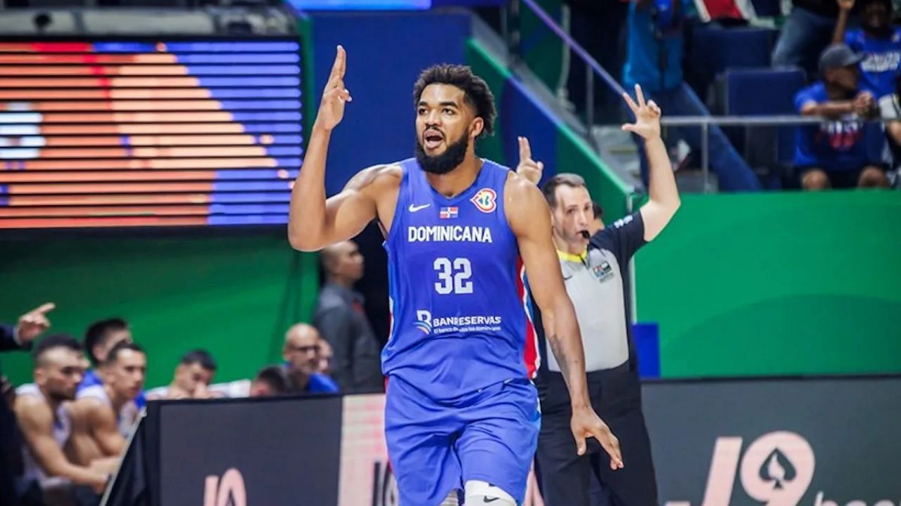 Minnesota Timberwolves center Karl-Anthony Towns plays for the Dominican Republic in international basketball tournaments.
