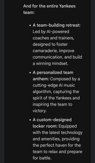 Bard's idea on a perfect gift for the whole New York Yankees side (Credits: Google Bard)