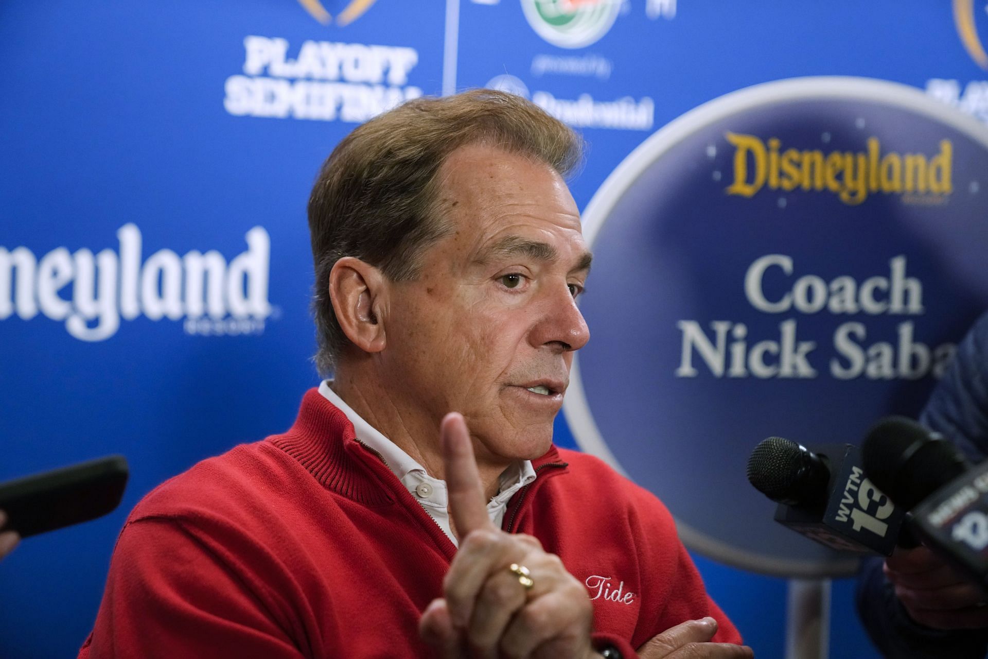 Alabama coach Nick Saban at Disneyland on Wednesday, Dec. 27. (AP Photo/Ryan Sun)