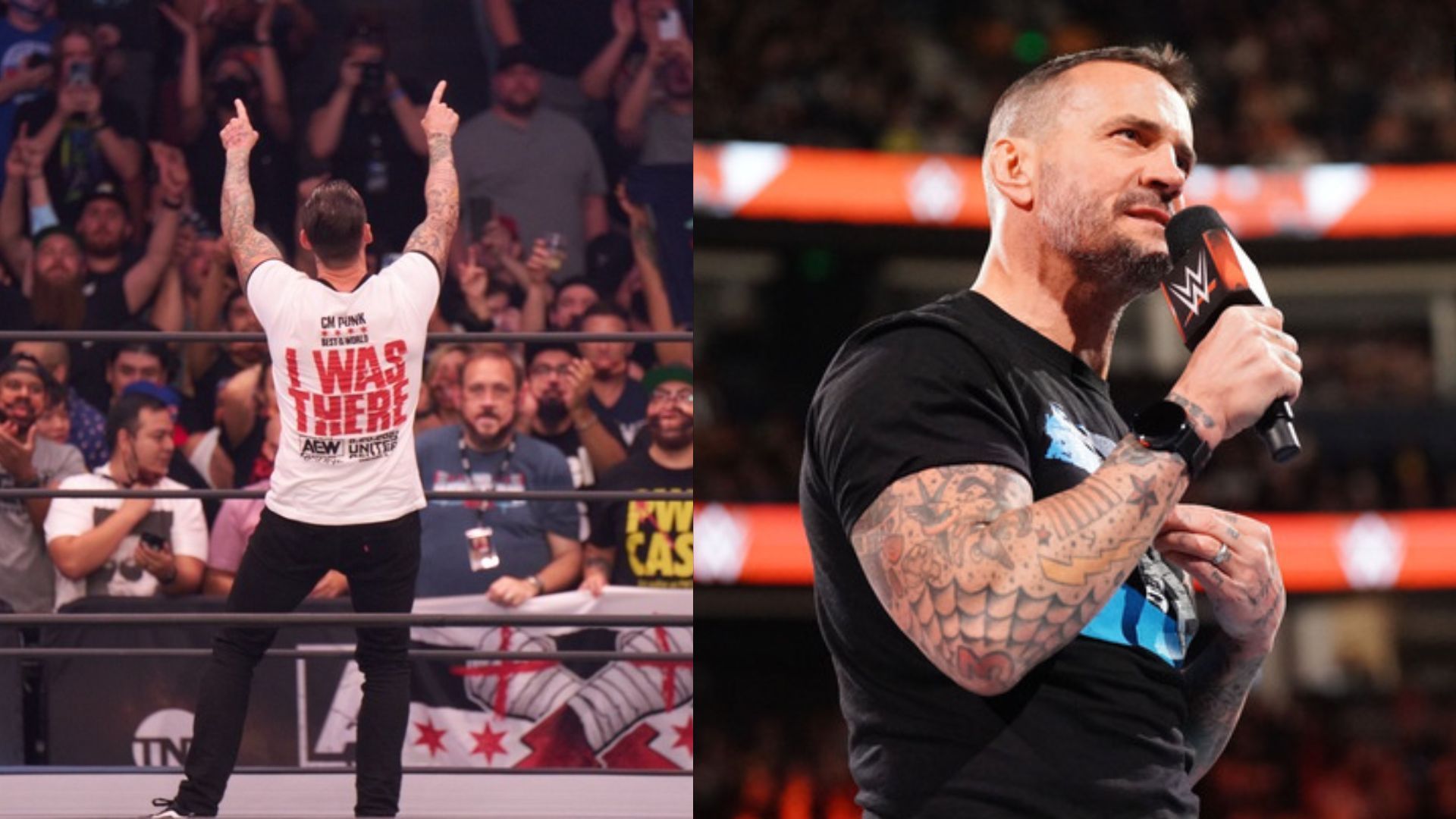 CM Punk was on AEW (left) and WWE TV (right) in 2023