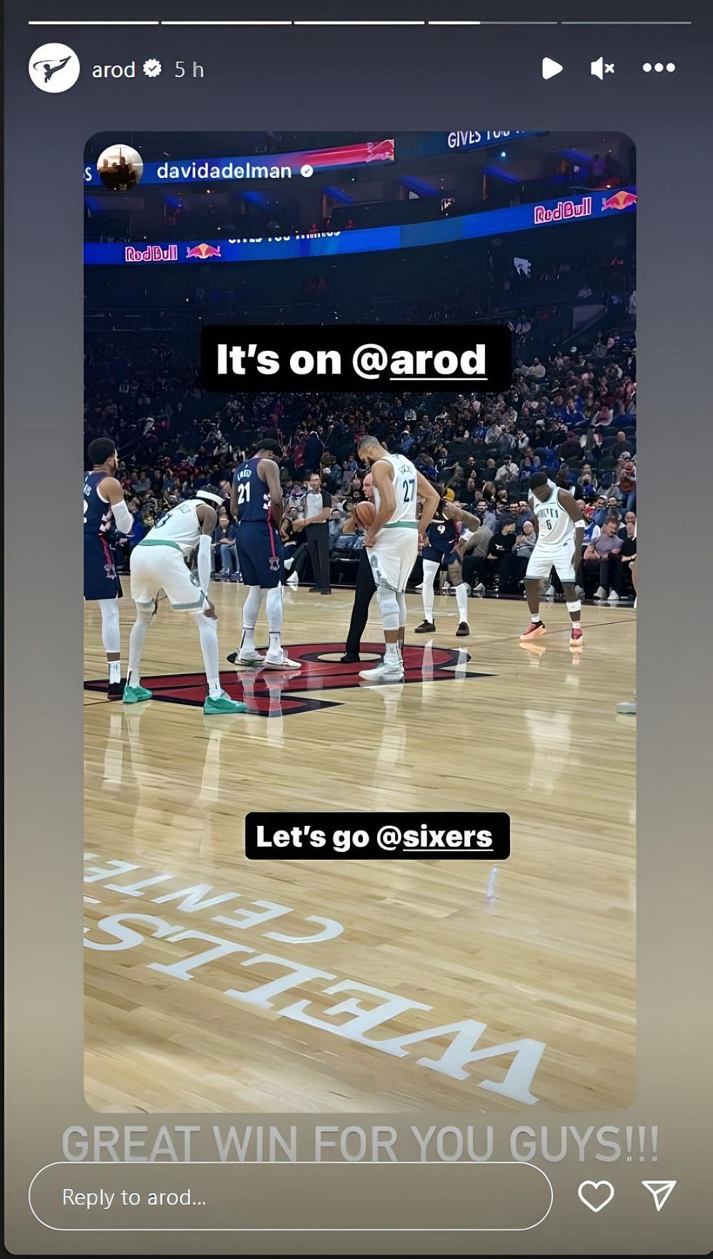 Rodriguez attends Philadelphia 76ers vs. Minnesota Timberwolves (via IG)