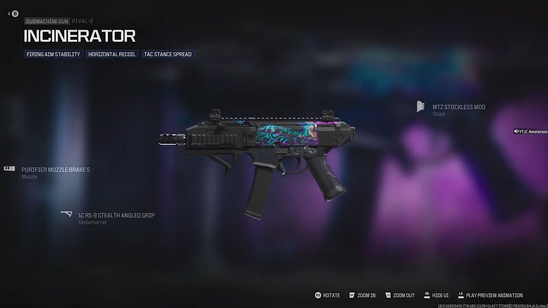 Incinerator weapon blueprint for Rival 9 (Image via Activision and YouTube.com/@JCAmaterasu)