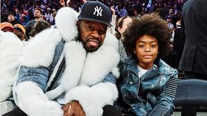 50 Cent rocks $1,600 DaRucci fur as he celebrates Knicks Christmas win with his son