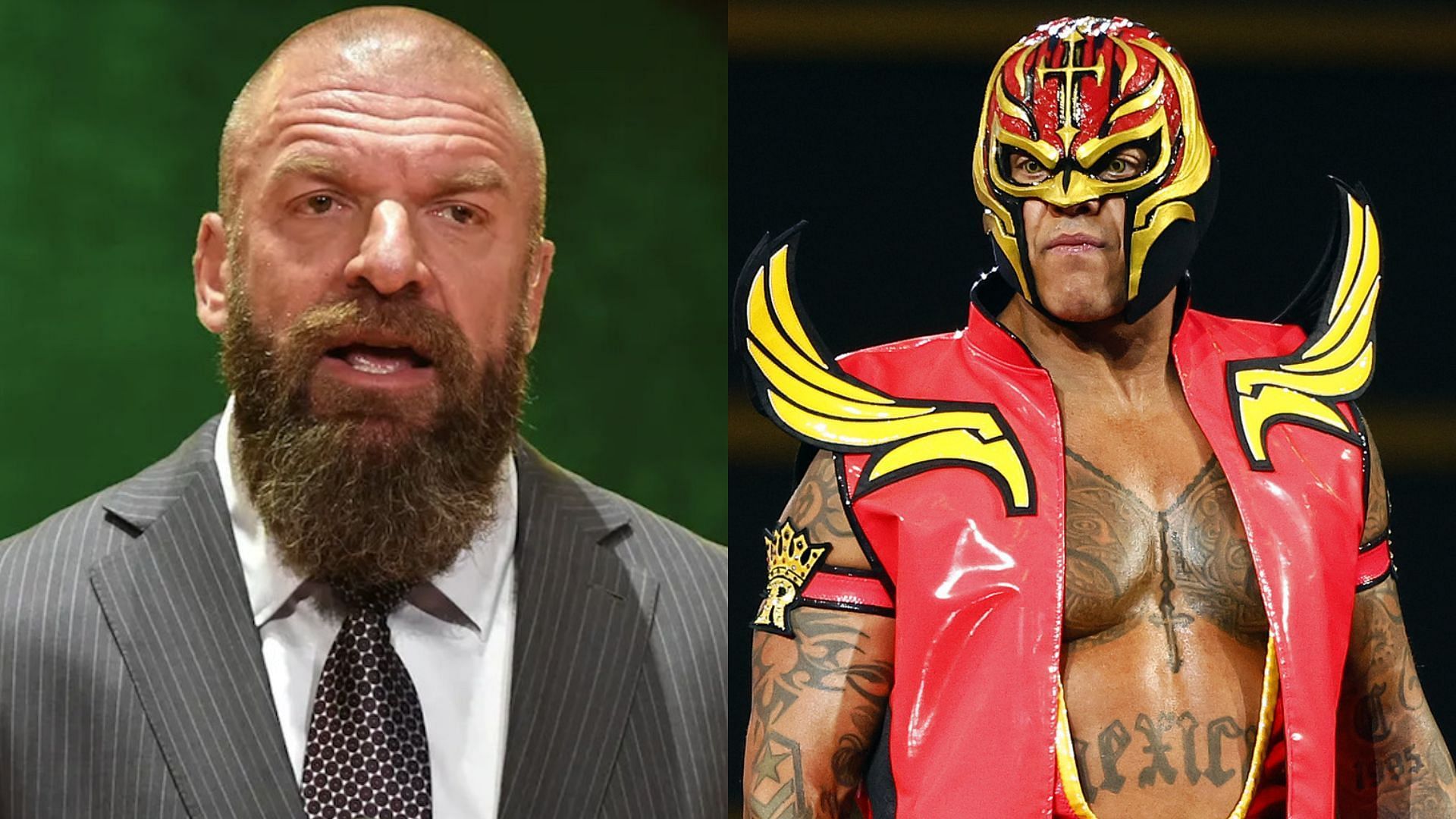 WWE CCO Triple H (left) and WWE Hall of Famer Rey Mysterio (right)