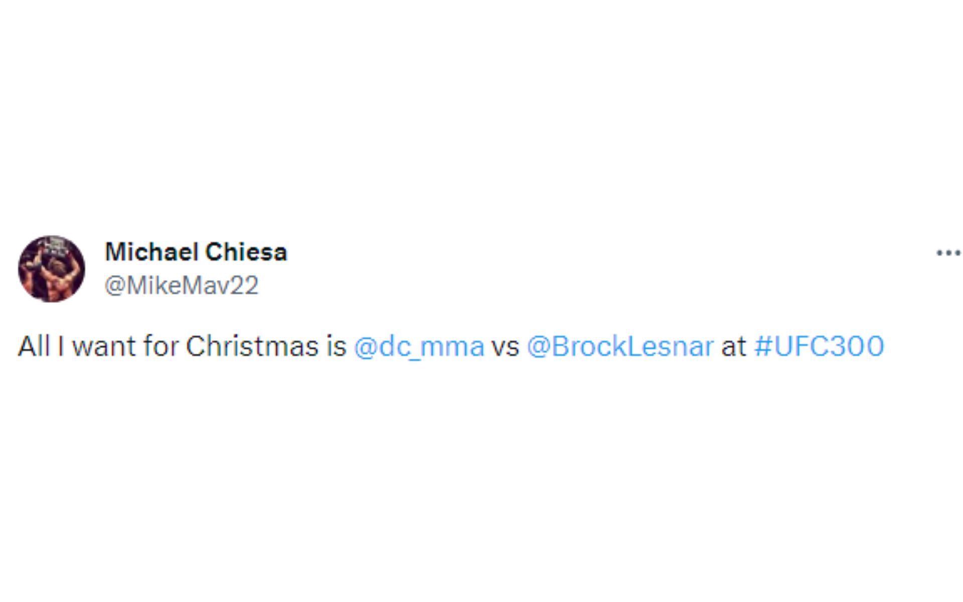 Michael Chiesa&#039;s tweet regarding Cormier vs. Lesnar at UFC 300