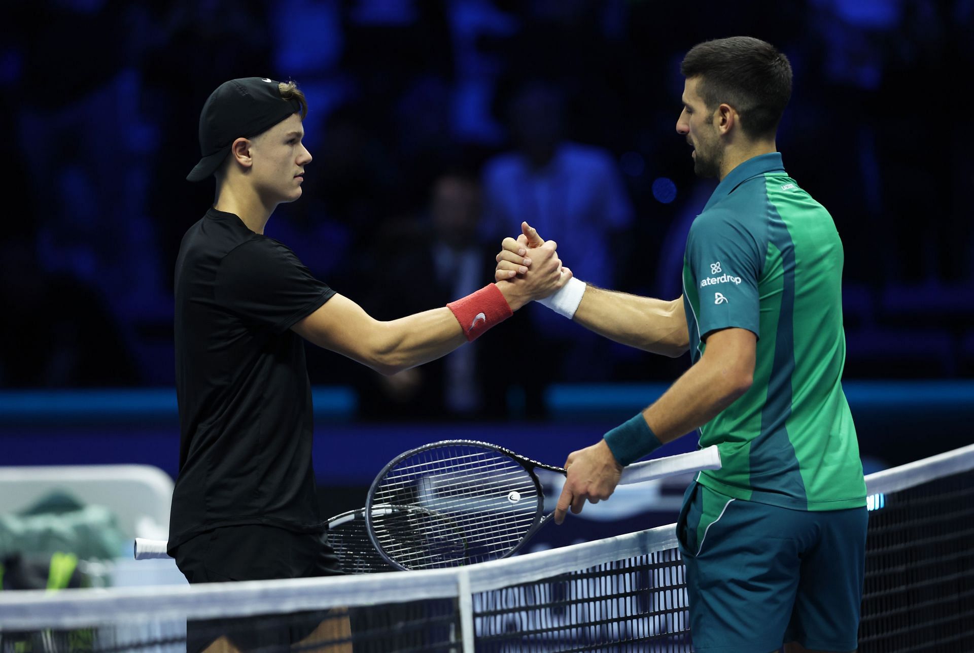 Novak Djokovic and Holger Rune pictured at the 2023 ATP Finals in Turin Nitto ATP Finals - Day One