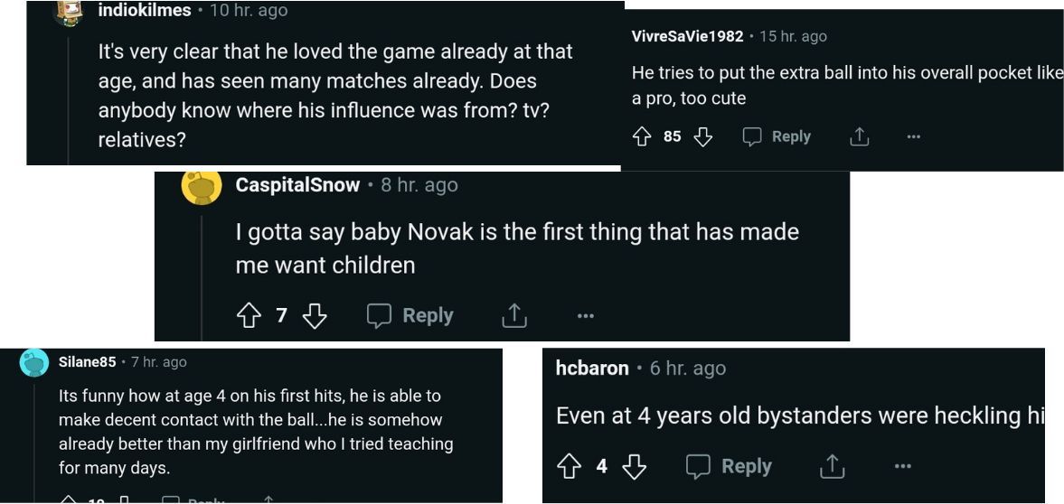 Fan reaction from Reddit: 4-year-old Novak Djokovic playing tennis