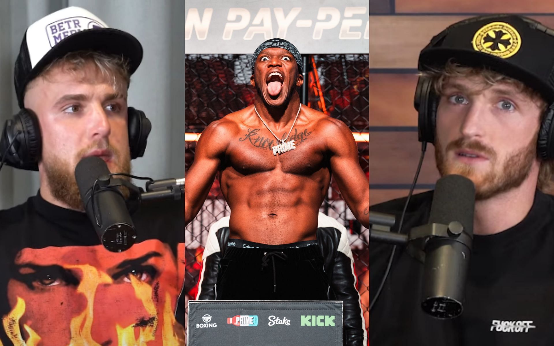 Logan Paul [Right] defended his business partner KSI [Middle] during an argument with his brother Jake Paul [Left] [Image courtesy: @KSI - X, and IMPAULSIVE - YouTube] 