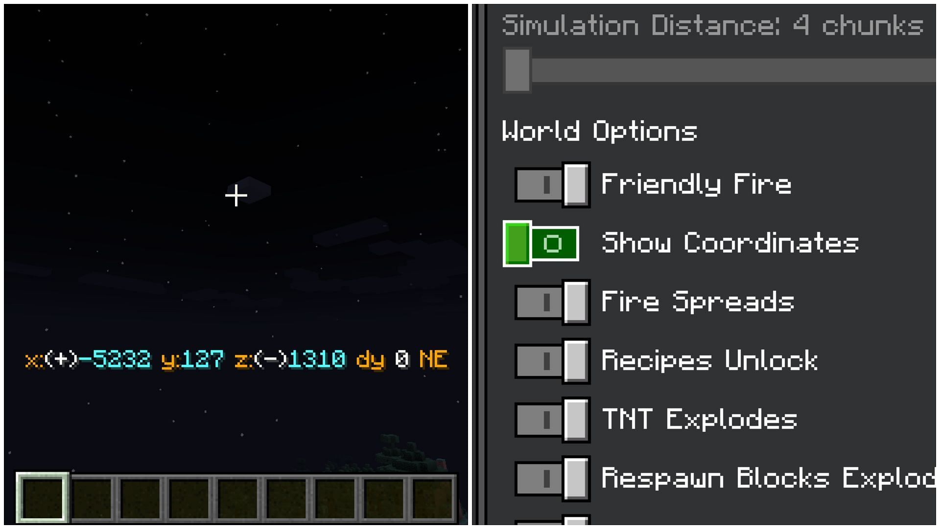 Players can easily enable coordinates in Minecraft Java and Bedrock Editions (Image via Mojang)