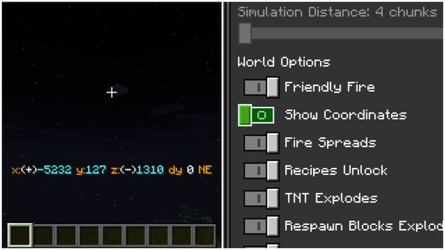 How to show coordinates in Minecraft?