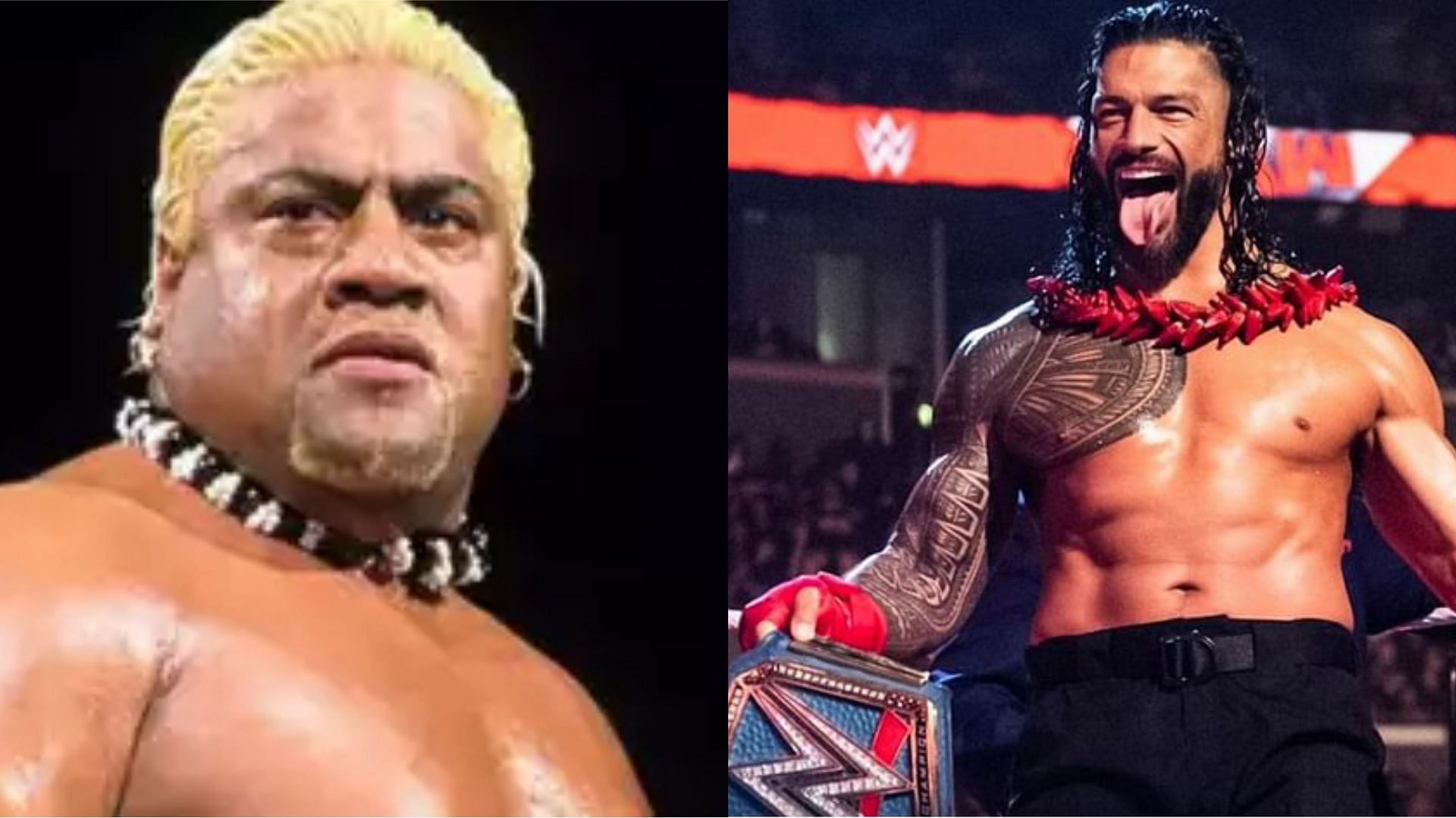 Rikishi (left); Roman Reigns (right)