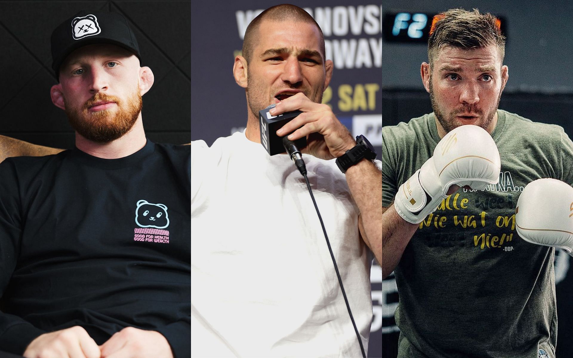 Bo Nickal (left), Sean Strickland (middle), and Dricus du Plessis (right) [Images courtesy: @nobickal1 on Instagram, Getty Images, and @dricusduplessis on Instagram]