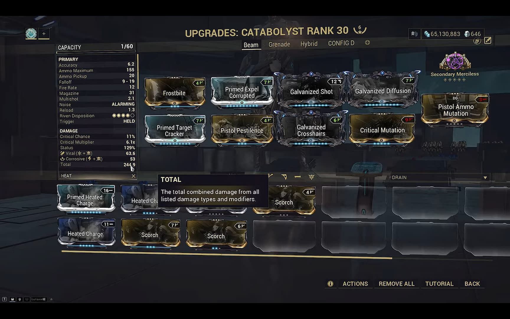 Warframe Catabolyst mod build with Galvanized Shot to benefit from extra status procs (Image via Digital Extremes)
