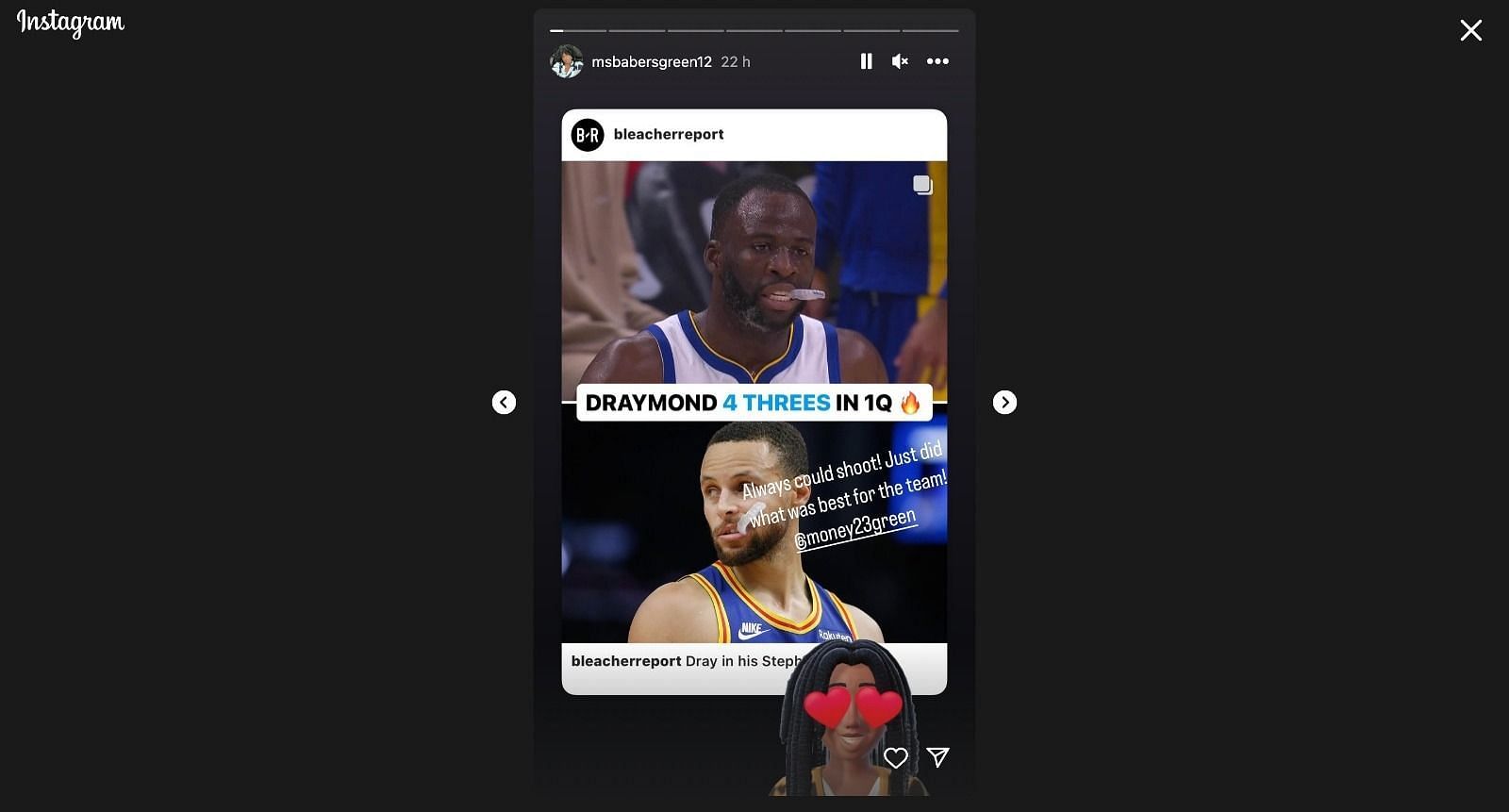 Screenshot of Green&#039;s mom&#039;s Instagram story