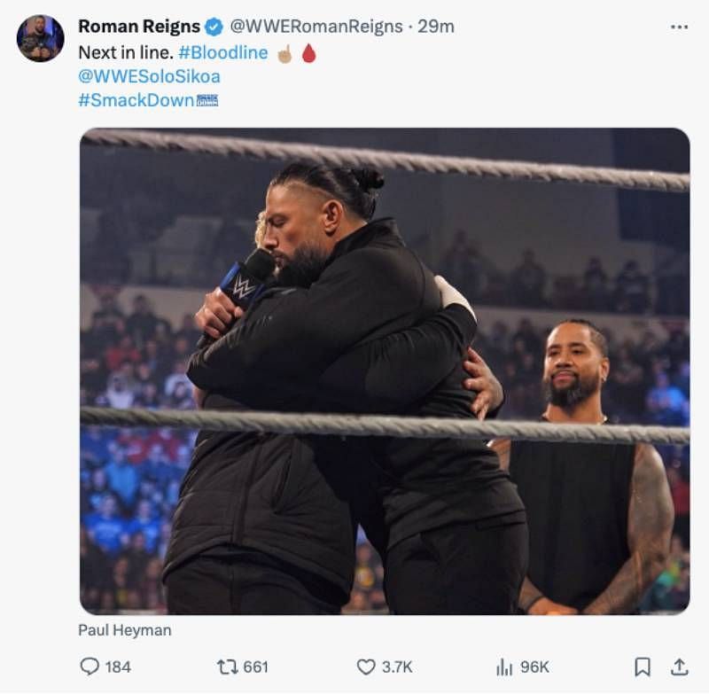 Screengrab of Roman Reigns tweet