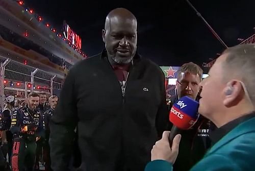 Shaquille O'Neal being interviewed by Martin Brundle