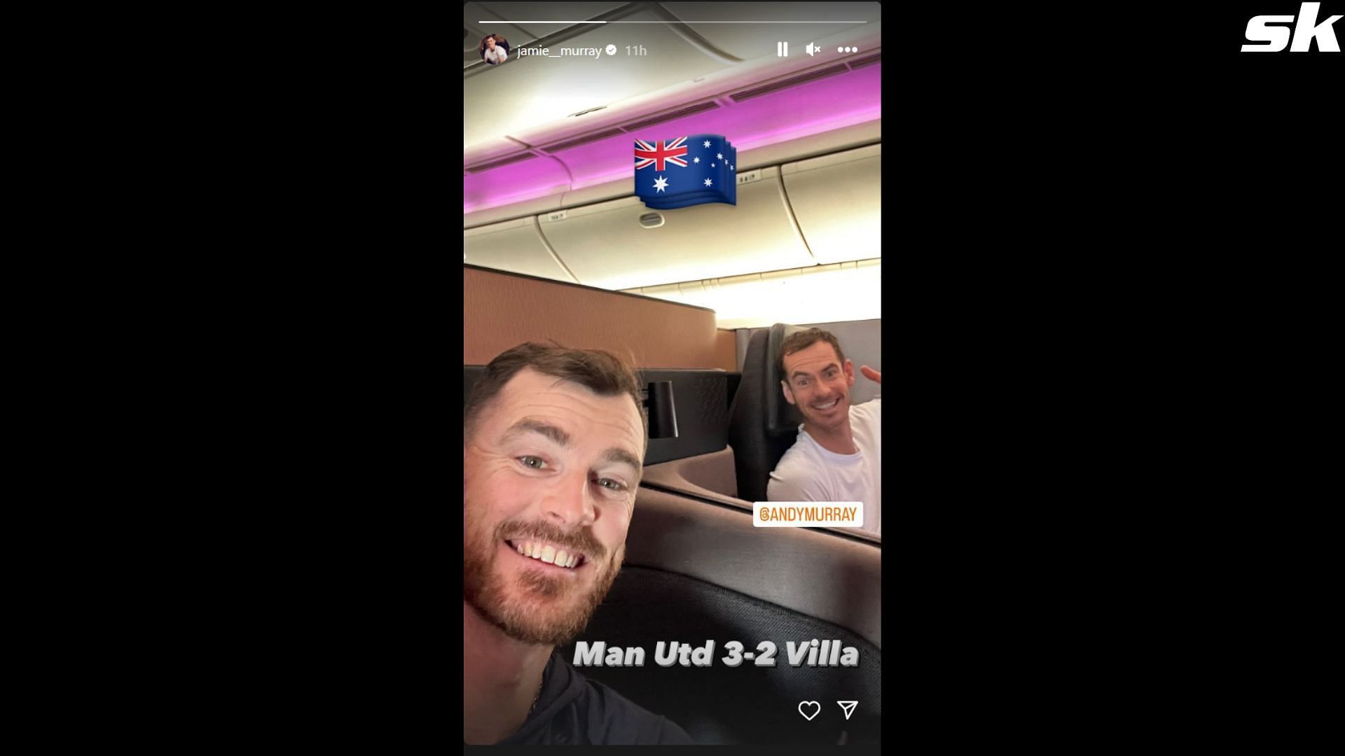 Brother Andy and Jamie Murray celebrate Manchester United&#039;s thrilling win over Aston Villa - @ jamie__murray, Instagram