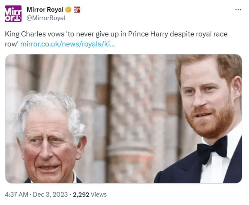 King Charles and Prince Harry (Image via X / Mirror Royal)
