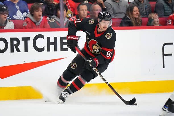 Dominik Kubalik of the Ottawa Senators skates against the Toronto Maple Leafs at Canadian Tire Centre on December 7, 2023 in Ottawa, Ontario, Canada.Dominik Kubalik