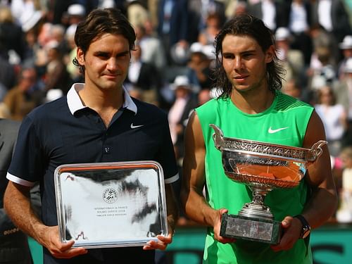 The legendary duo pictured with their 2008 French Open trophies