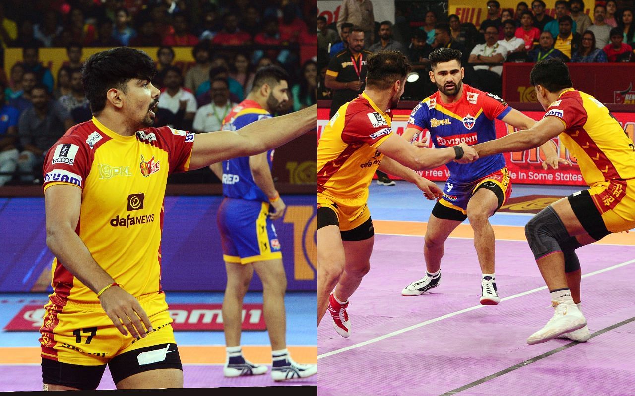 Pawan Kumar Sehrawat and Pardeep Narwal in action during Telugu Titans vs UP Yoddhas match in PKL 10 (Image Credits: Pro Kabaddi League)