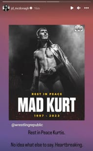 Screenshot von JD McDonaghs Instagram Stories-Beitrag über Kurtis Chapman