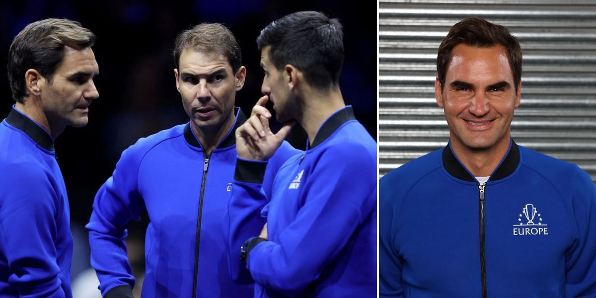 Roger Federer (R) with Rafael Nadal and Novak Djokovic