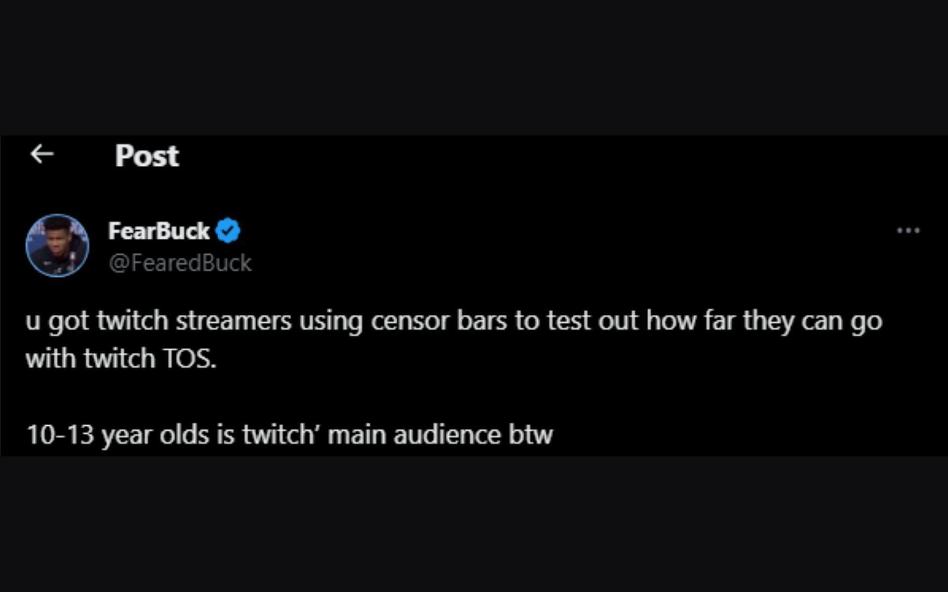 Fear Buck talks about streamers taking it too far (Image via X/@FearedBuck)