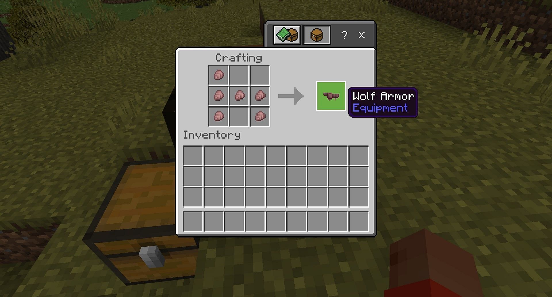 Recette de fabrication d'armure de loup (Image via Mojang)