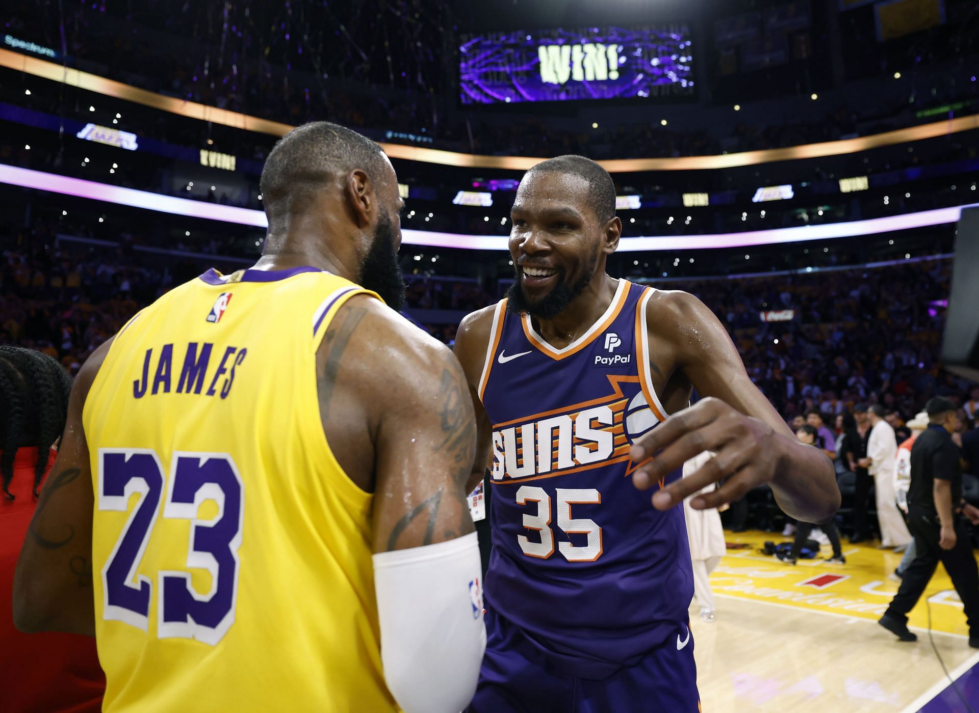 LeBron James of the LA Lakers and Kevin Durant of the Phoenix Suns