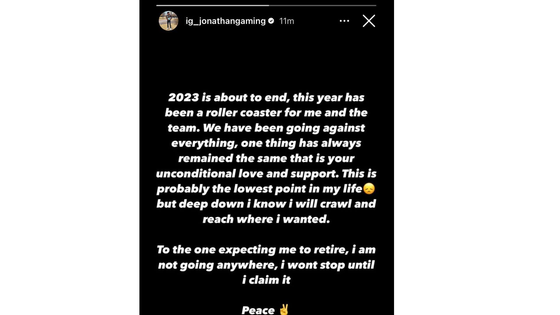 Jonathan stated that he will continue his esports career. (Image via Instagram)
