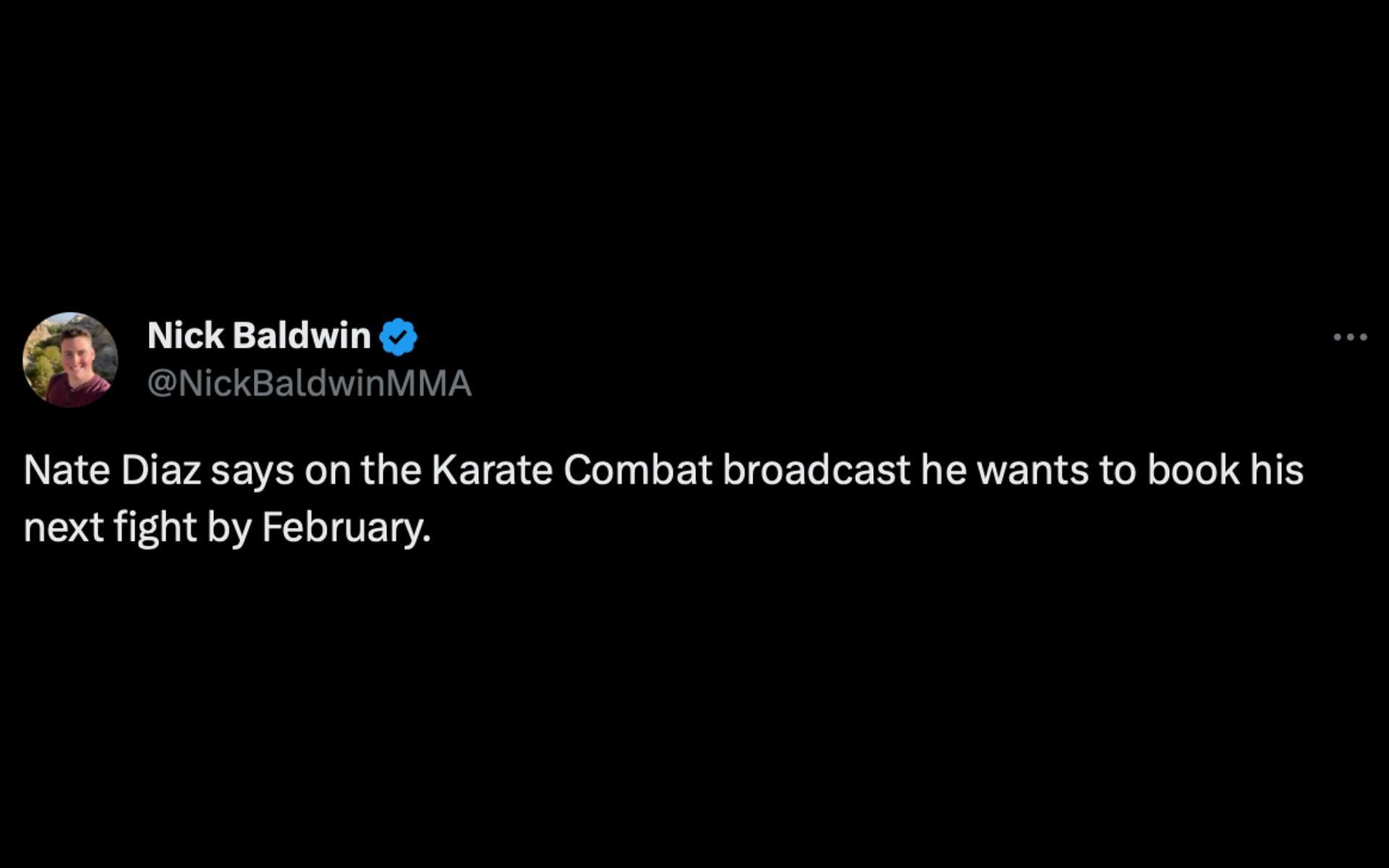 Diaz&#039;s comment on Karate Combat (via @NickBaldwinMMA on X)