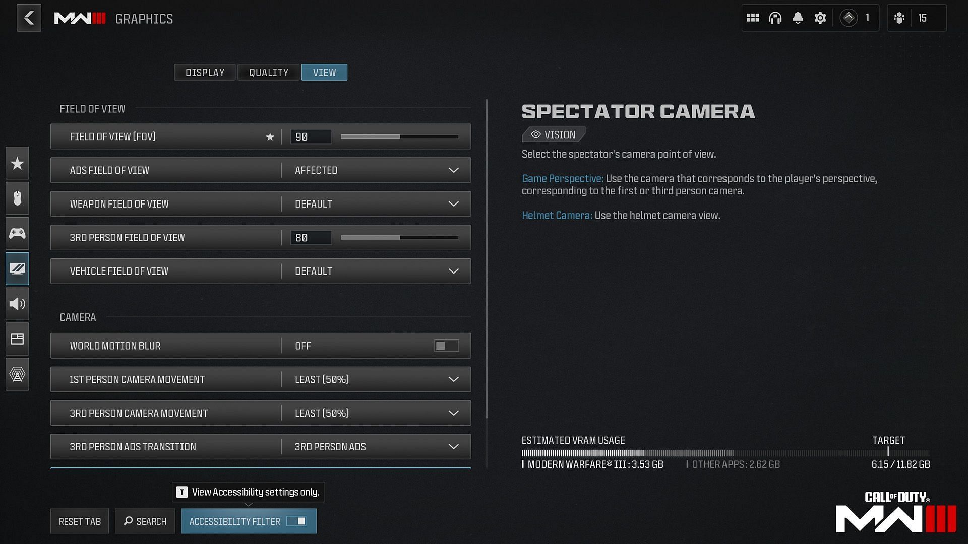 MW3 Graphics settings. (Image via Activision)