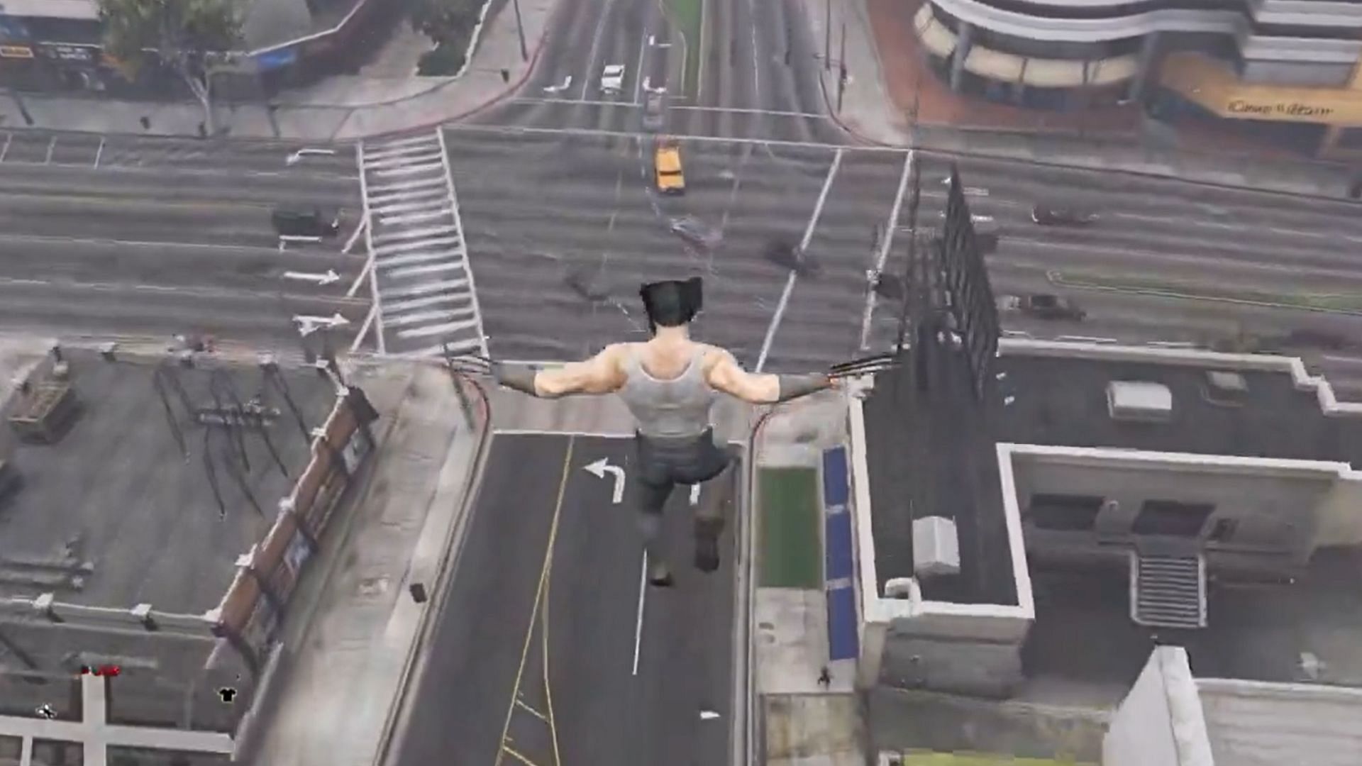 (1/2) Screenshot from the modded Grand Theft Auto 5 Wolverine gameplay (Image via (X/Joe)