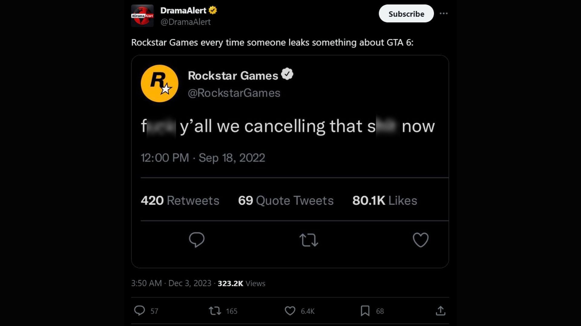 Many are jokingly claiming how Rockstar will now cancel the game (Image via X/@DramaAlert)