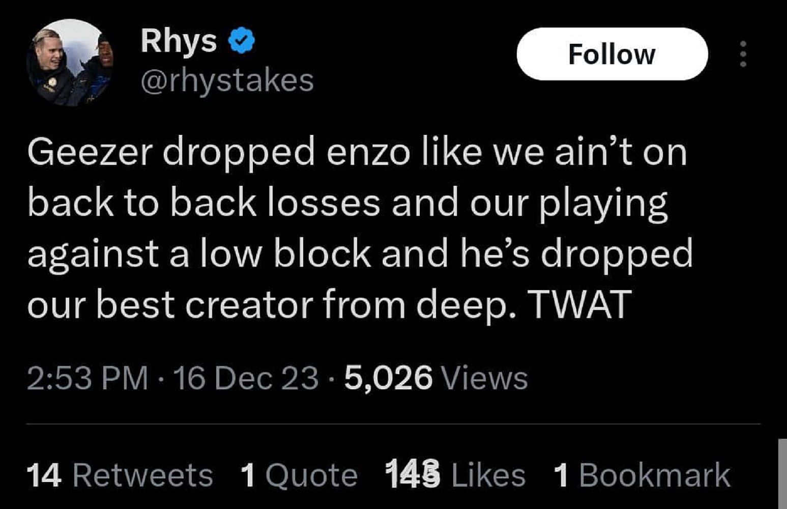 Fans react as Enzo is benched for Sheffield clash