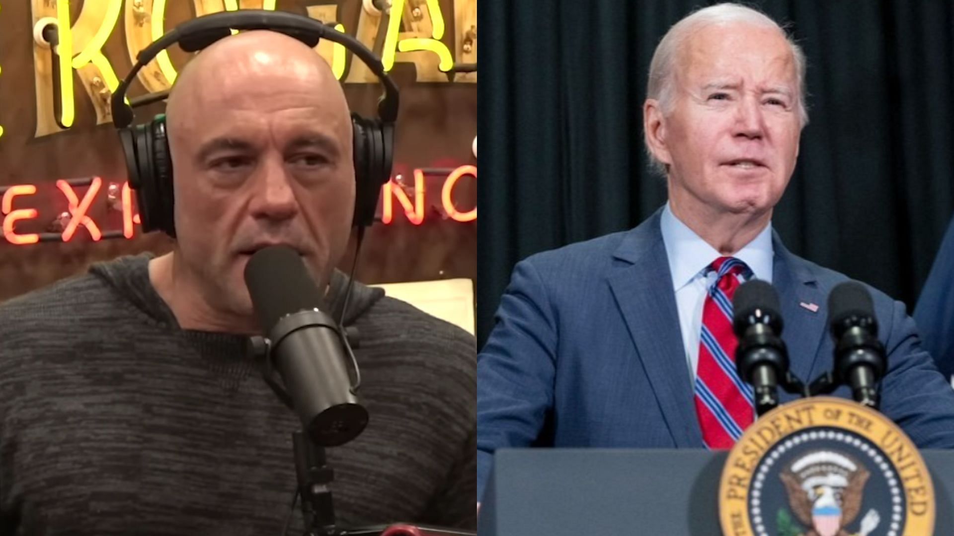 Joe Rogan (left) explains conspiracy theory surrounding Joe Biden