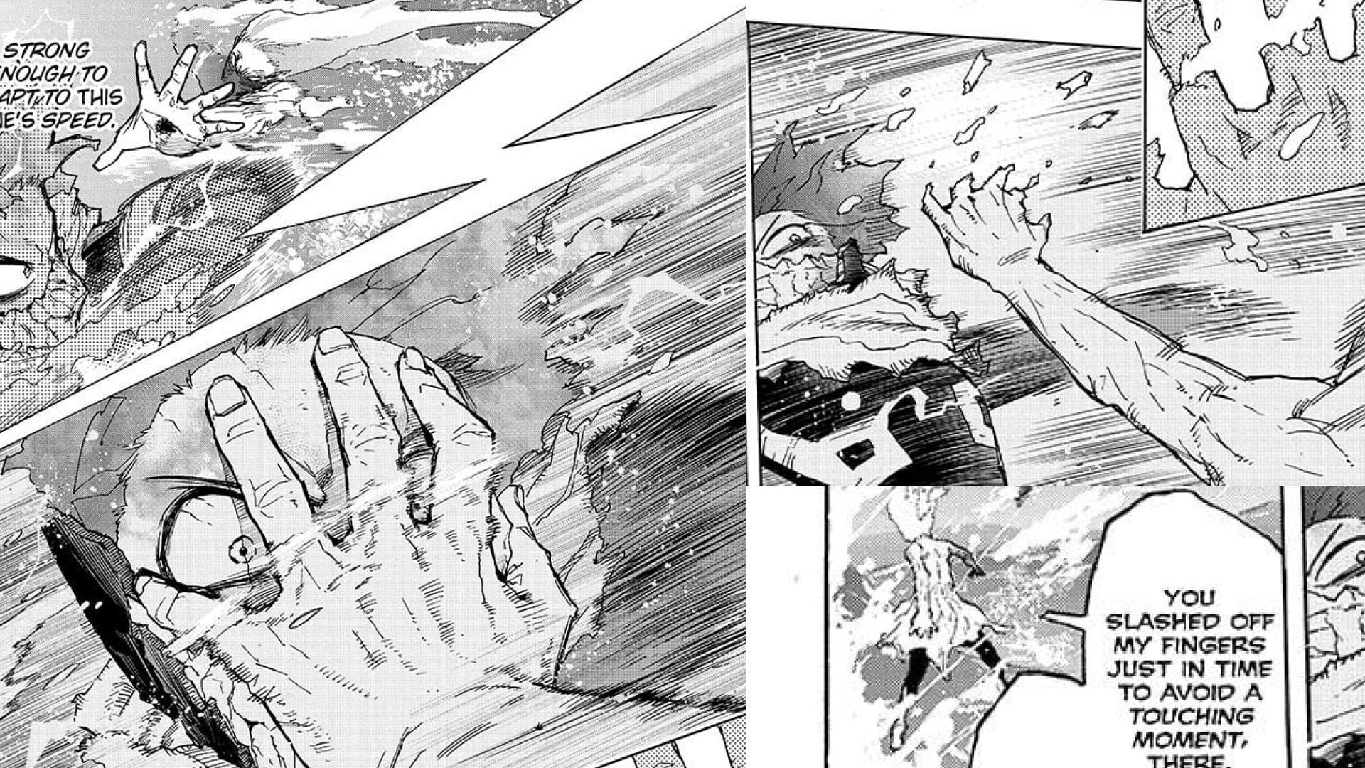 Shigaraki attempts to disintegrate Deku in chapter 410 (Image via Kohei Horikoshi/Shueisha)
