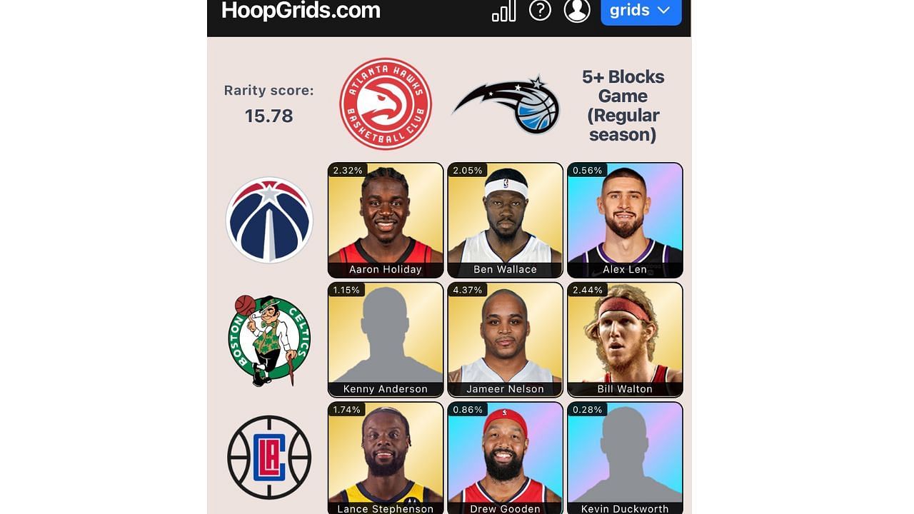 The completed Dec. 13 NBA HoopGrids