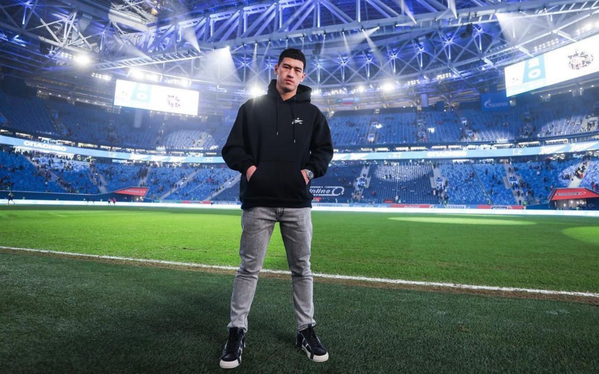 Dmitry Bivol at the Gazompron Arena of FC Zenit Saint Petersburg [Photo Courtesy @bivol_d on Instagram]